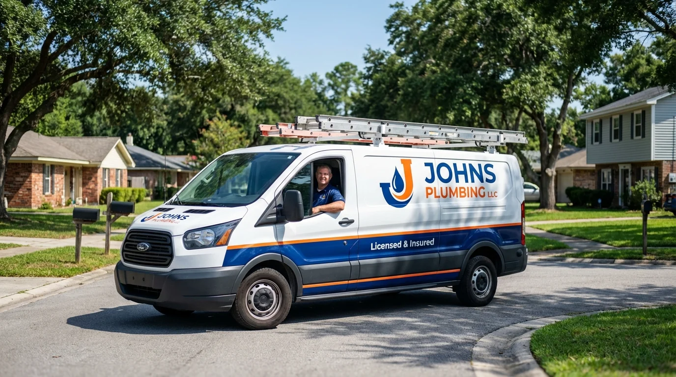 Johns Plumbing LLC service van in Valley City, ND