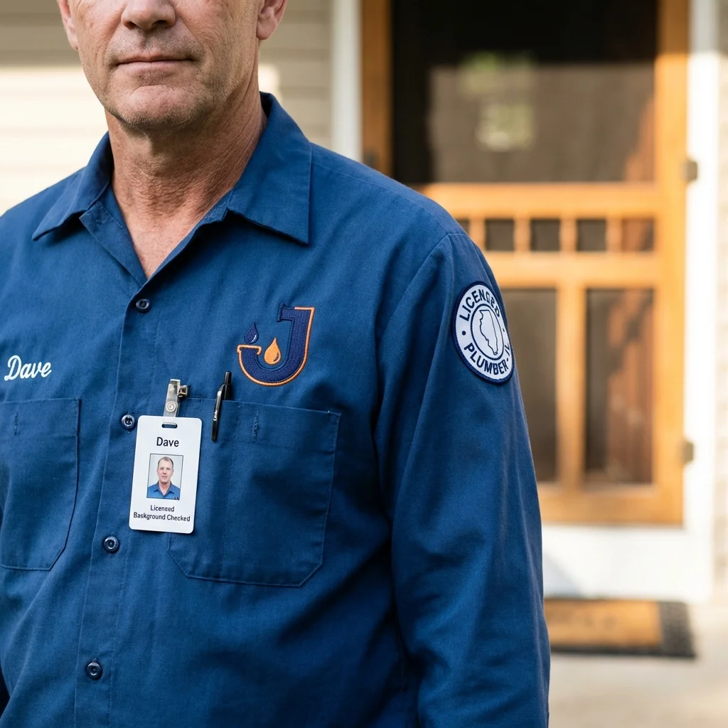 Licensed plumber showing ID badge in Valley City, ND