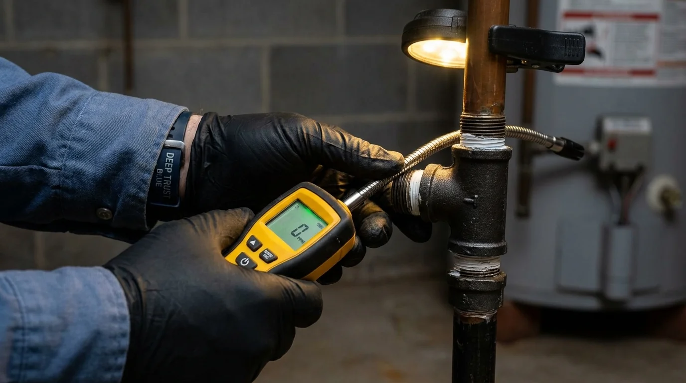 Gas leak detection with electronic sniffer by Johns Plumbing LLC in Valley City