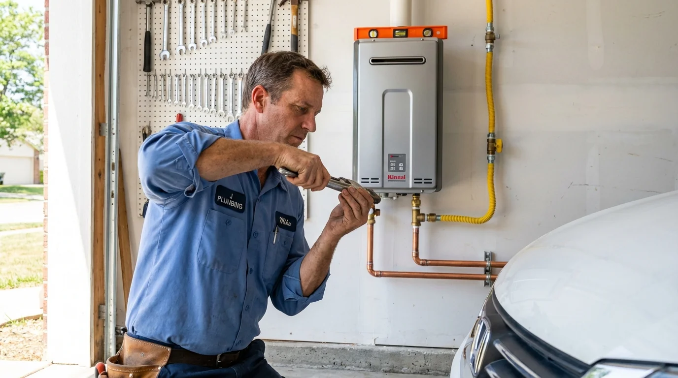 Tankless water heater installation by a Johns Plumbing LLC plumber in Valley City