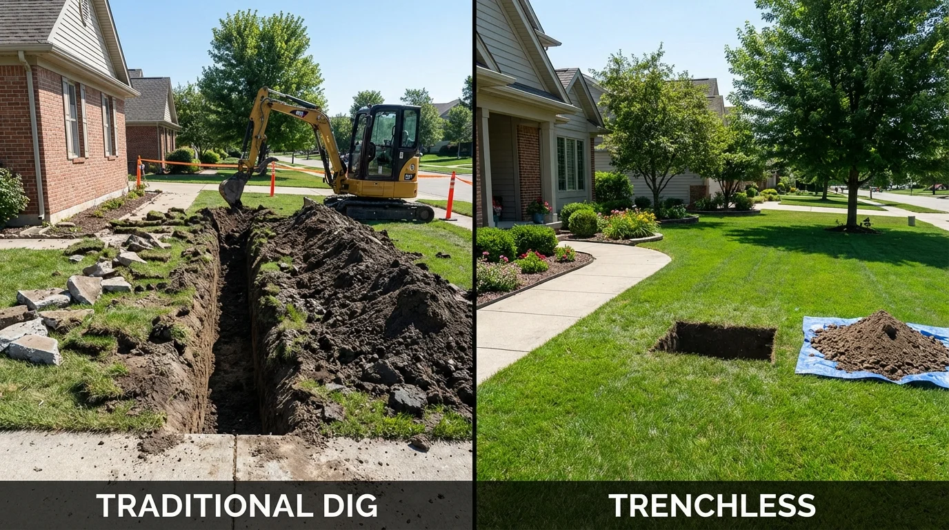 Trenchless sewer repair with minimal yard damage versus traditional excavation in Valley City, ND